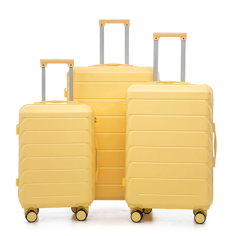 ABS Luggage Set Spinner Wheel 3-Piece Yellow Waterproof Travel Case 20 24 28 Inch