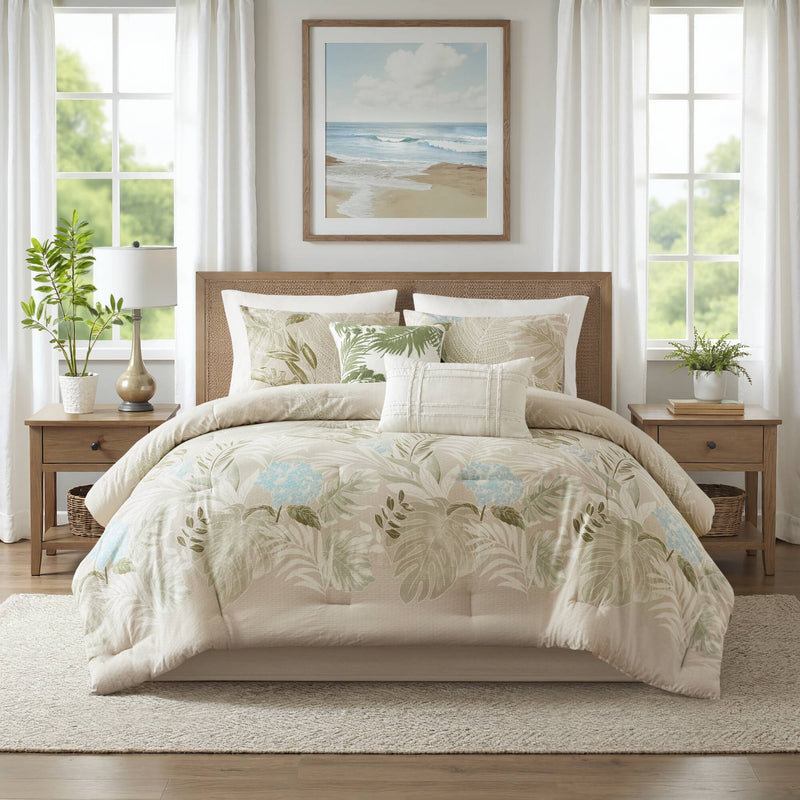 6 Piece Oversized Cotton Comforter Set with Throw Pillow