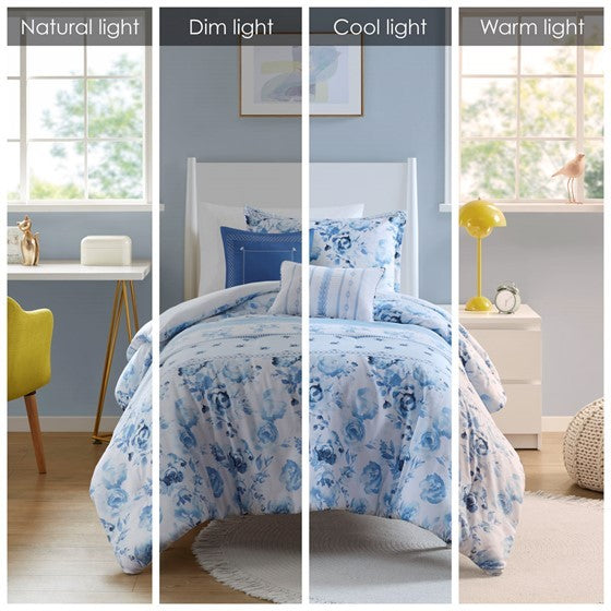 Full/Queen Floral Striped Comforter Set