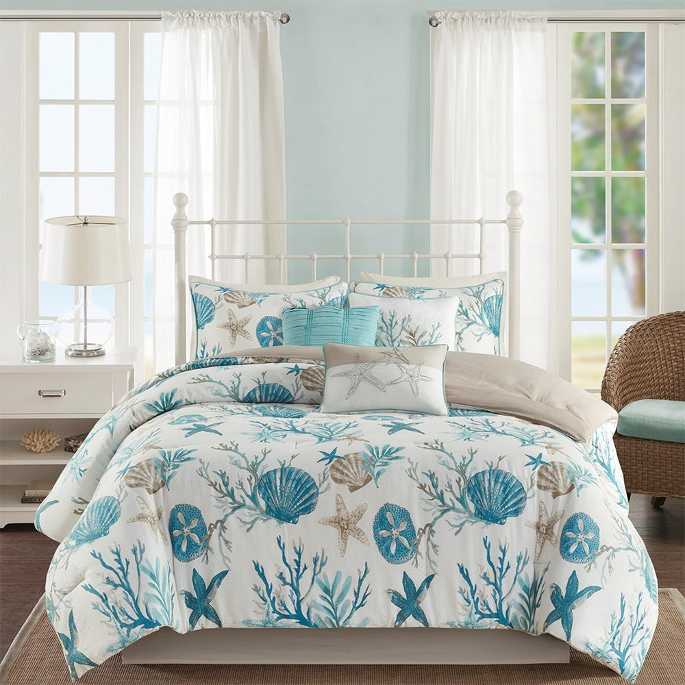 7 Piece Cotton Sateen Comforter Set Aqua Cal King Media 15