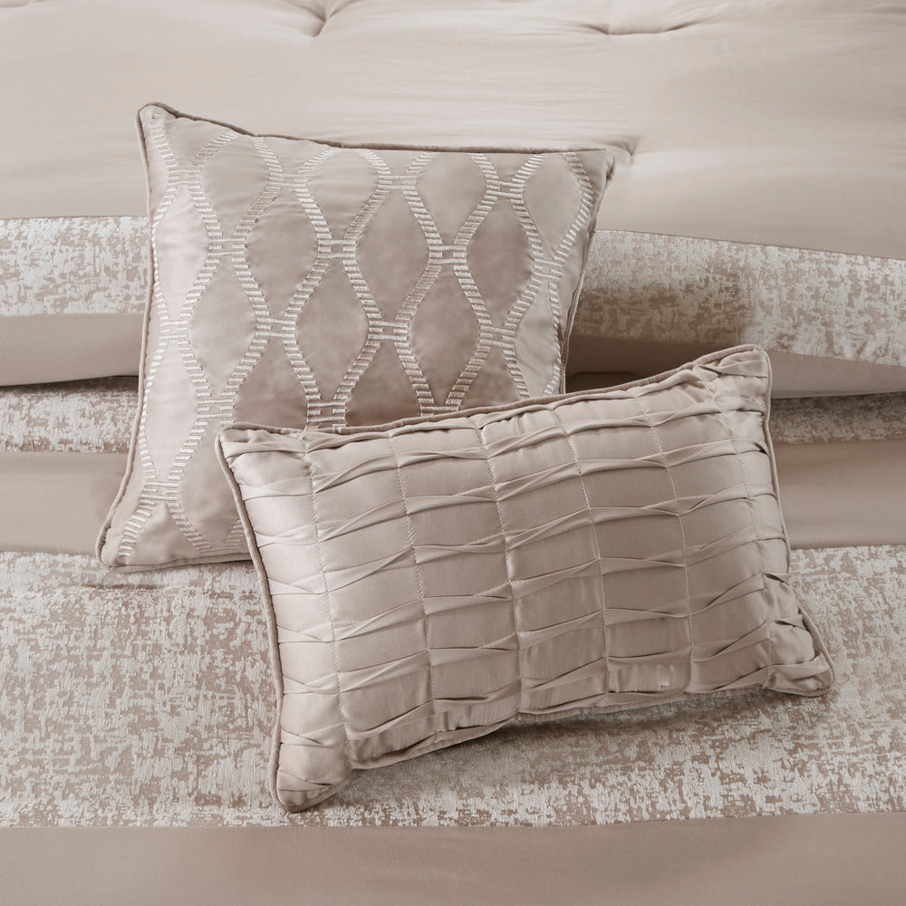 7 Piece Chenille Jacquard Comforter Set Taupe Cal King Media 4