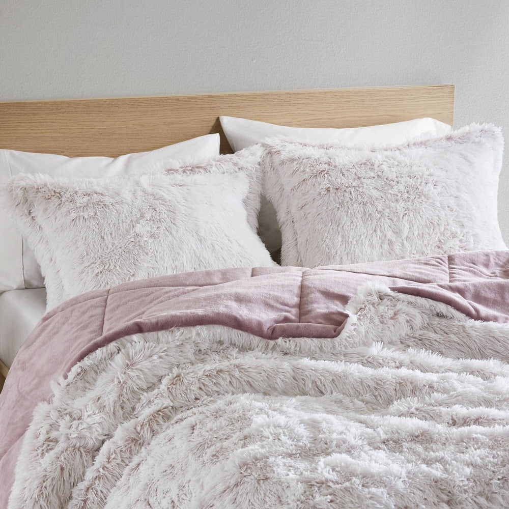 Faux Fur Comforter Shaggy Pink & White King & Cal King 3 Piece Set For Bedroom Decor Soft Media 4