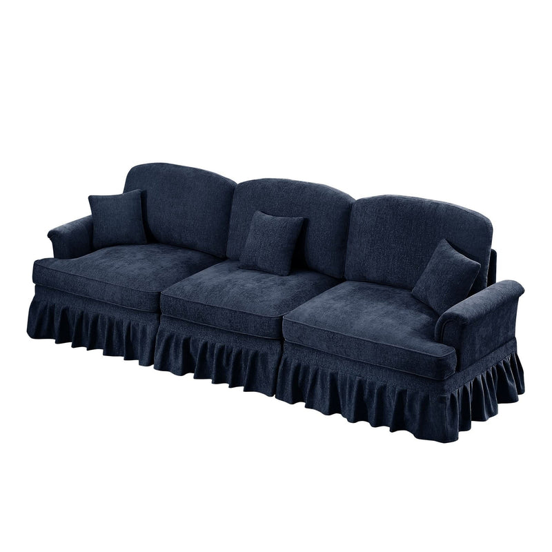 Sofas Chenille Upholstery Three Seater Mid Century Blue Living Room