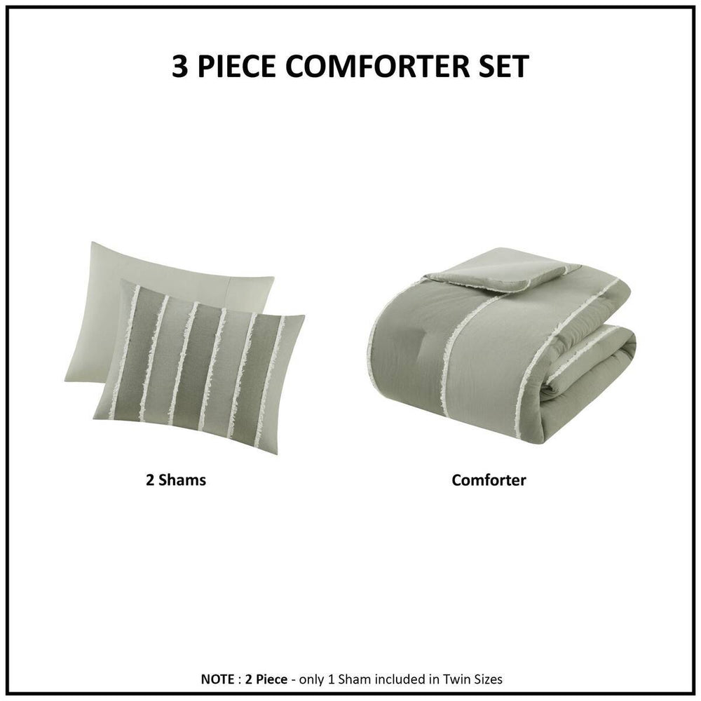 3 Piece Striped Cotton Comforter Set Sage King/Cal King Media 15