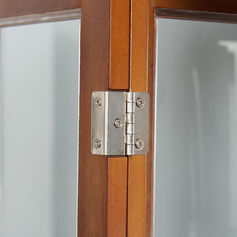 Glass Display Cabinet Tempered Glass Doors Walnut Finish Transitional