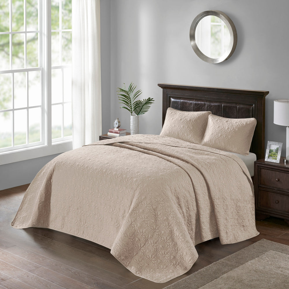 Reversible Bedspread Set Khaki King Media 2
