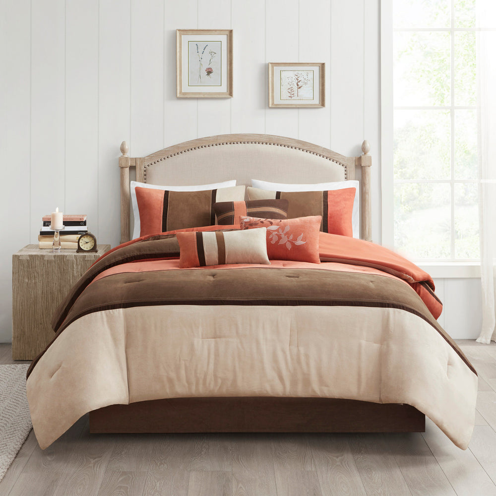7 Piece Faux Suede Comforter Set Coral King Media 5