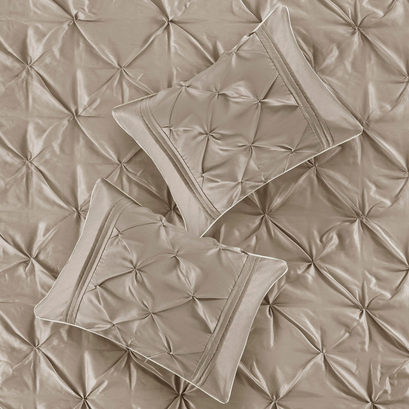 7 Piece Tufted Comforter Set Taupe Queen