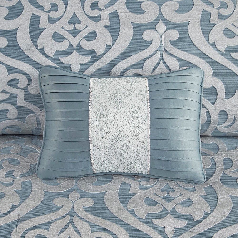 8 Piece Jacquard Comforter Set Aqua/Silver Cal King Media 4