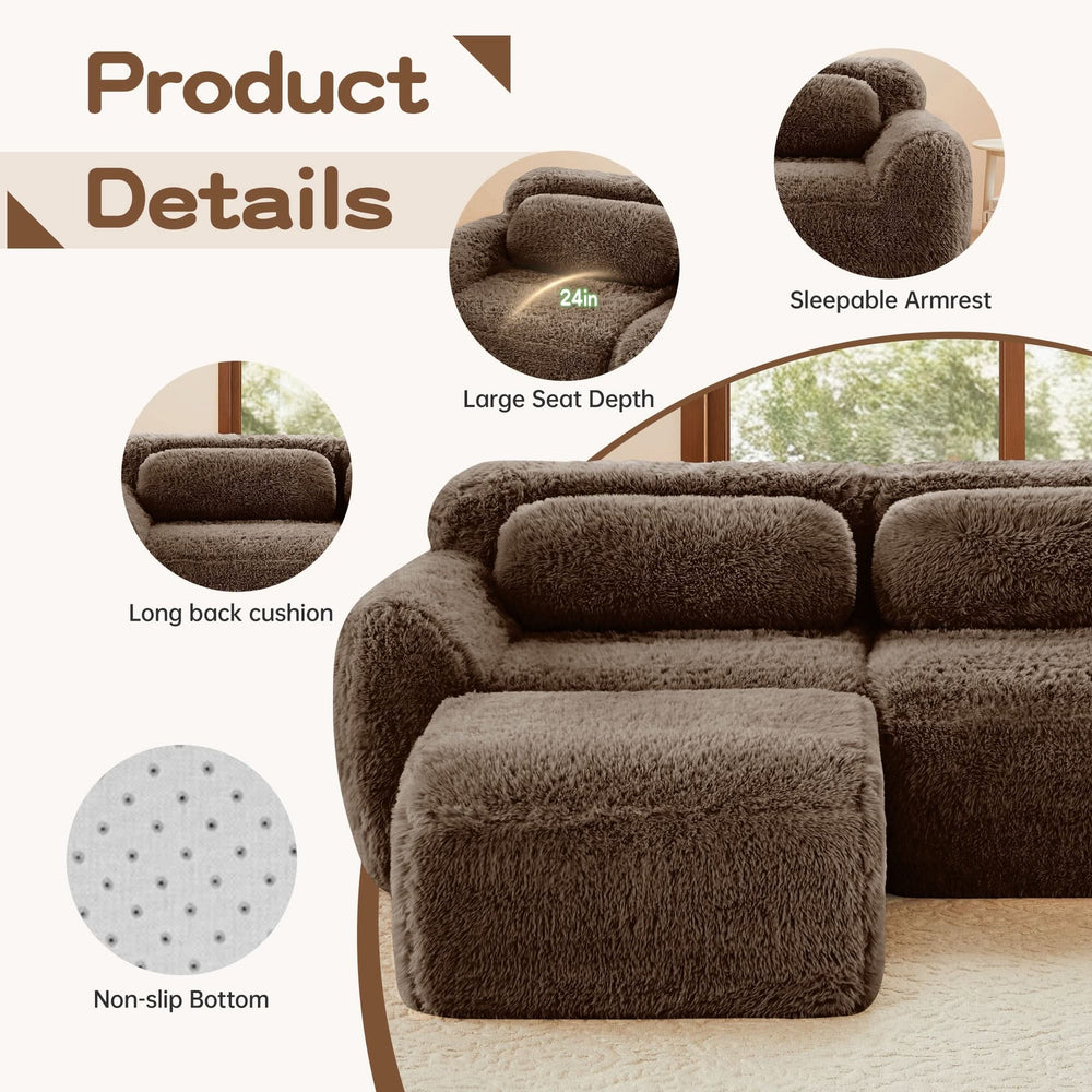 L Shaped Sofa With Chaise Soft Fluffy Plush Fabric For Cozy Living Room And Home Lounge Media 9