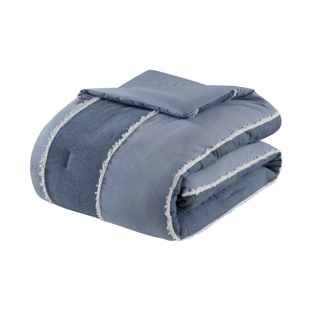 3 Pieces Full/Queen Striped Cotton Comforter Set,Blue Media 13