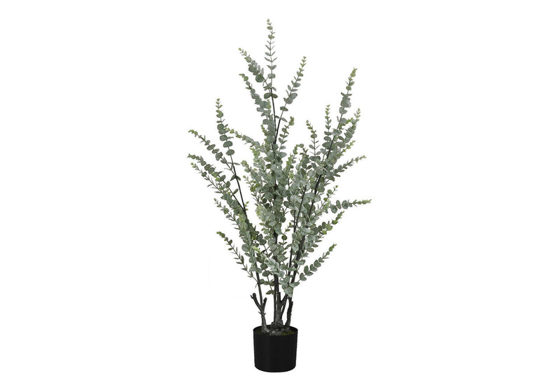Artificial Plant, 44' Tall, Eucalyptus Tree, Indoor, Faux, Fake, Floor, Greenery, Potted, Real Touch, Decorative, Green Leaves, Black Pot