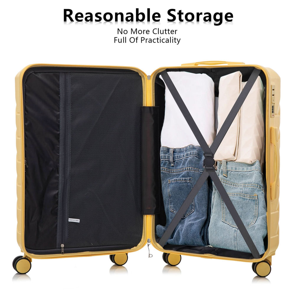 ABS Luggage Set Spinner Wheel 3-Piece Yellow Waterproof Travel Case 20 24 28 Inch Media 8