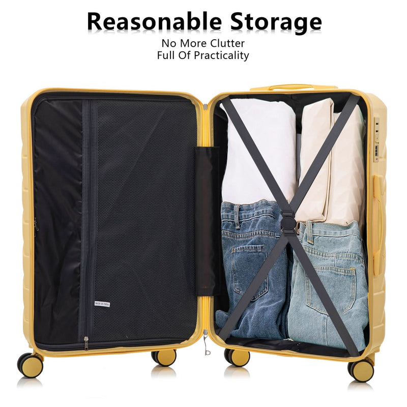ABS Luggage Set Spinner Wheel 3-Piece Yellow Waterproof Travel Case 20 24 28 Inch