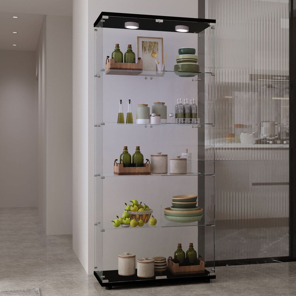 Glass Display Cabinet Tempered Glass Contemporary Living Room Black Media 3