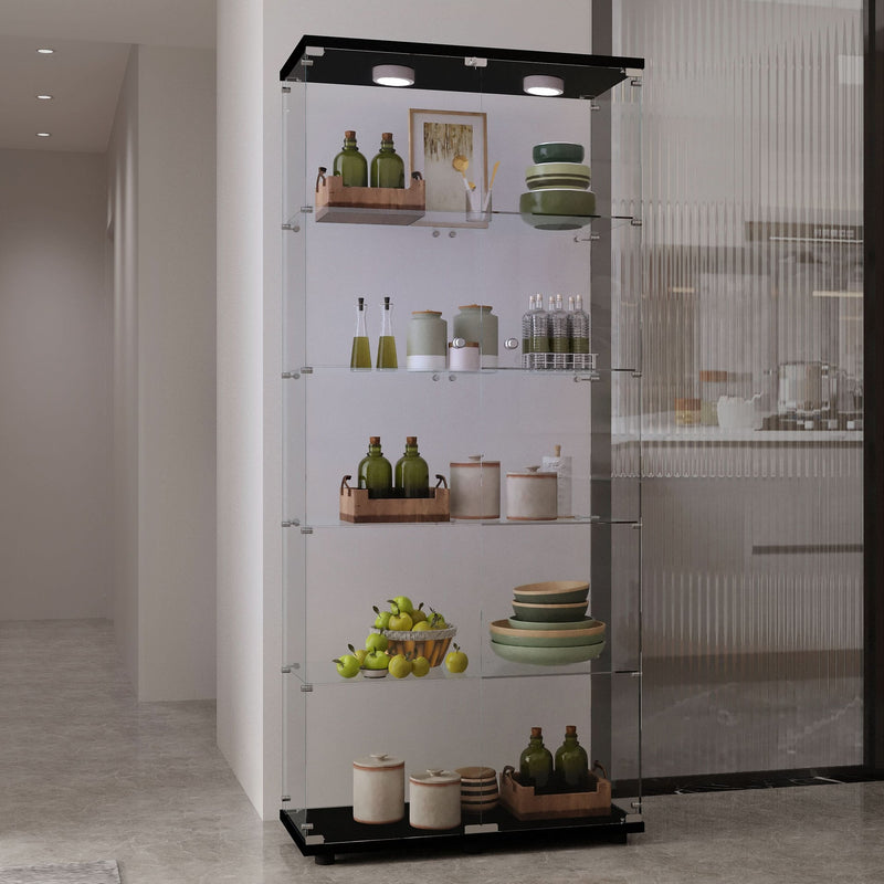 Glass Display Cabinet Tempered Glass Contemporary Living Room Black