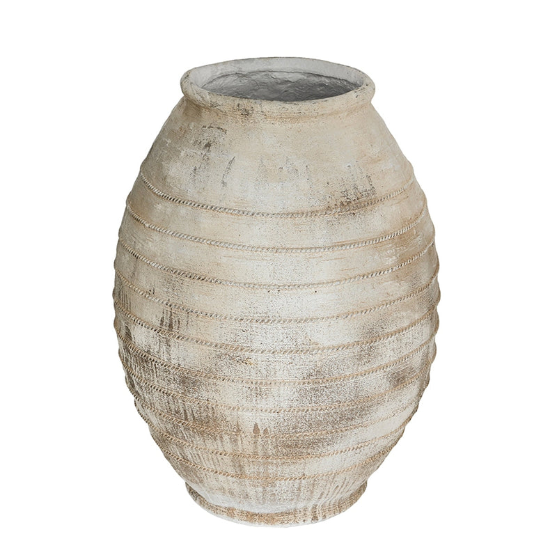 22.4x22.4x30.5' Large Magnesium Flower Pot with Weathered White Finish and Ridged Texture