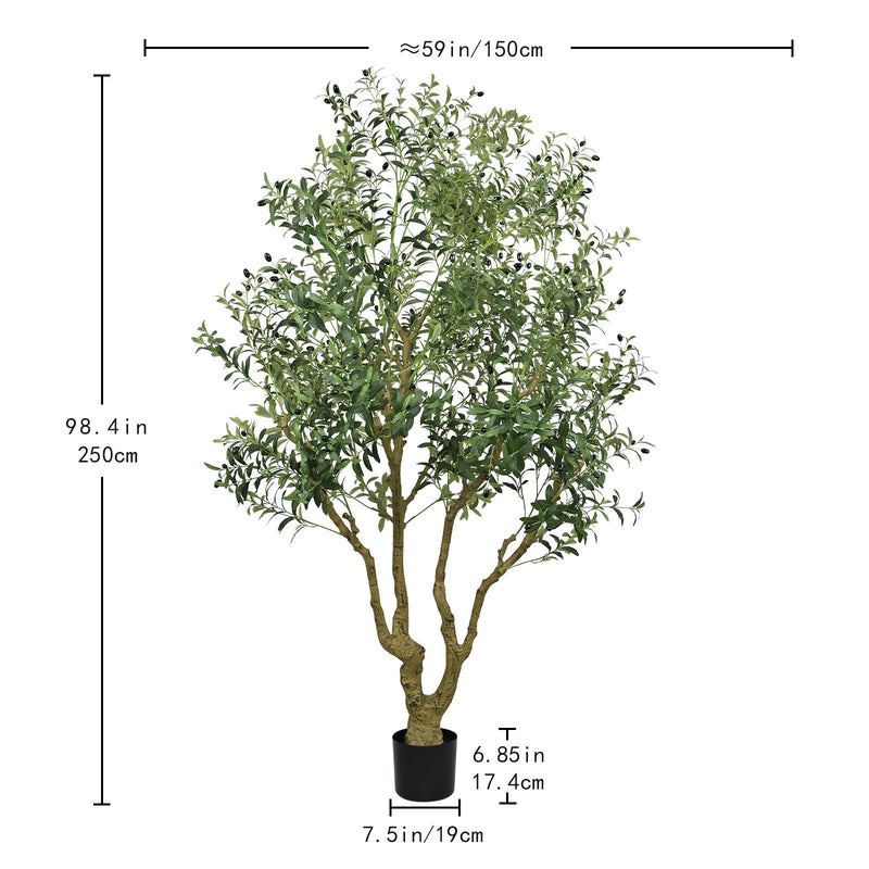 8FT Tall Artificial Olive Tree - Large Faux Potted Tree with Natural Trunk and Lifelike Olive Leaves and Fruit, Elegant Indoor/Outdoor Decorative Plant for Living Room, Office or Entryway, 1 pc/set