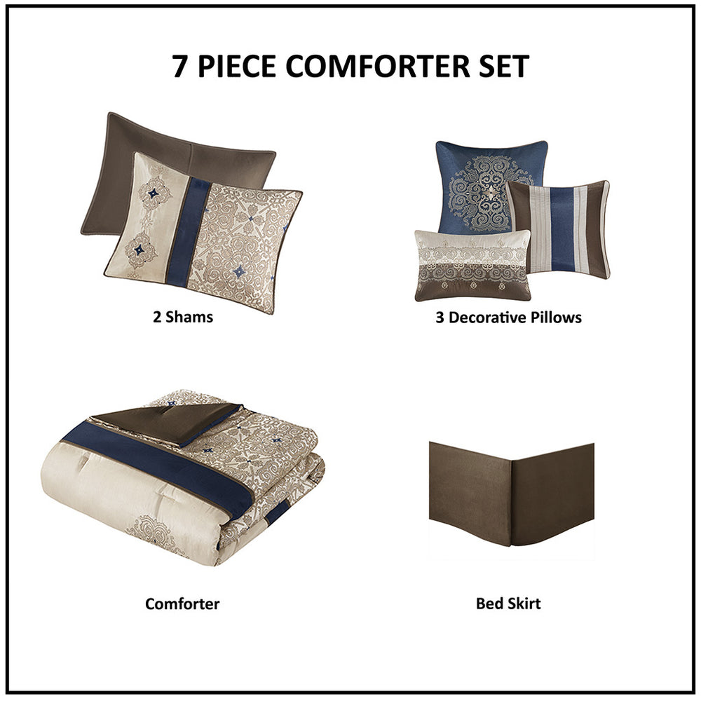 King 7 Piece Jacquard Comforter Set with Throw Pillows Media 9