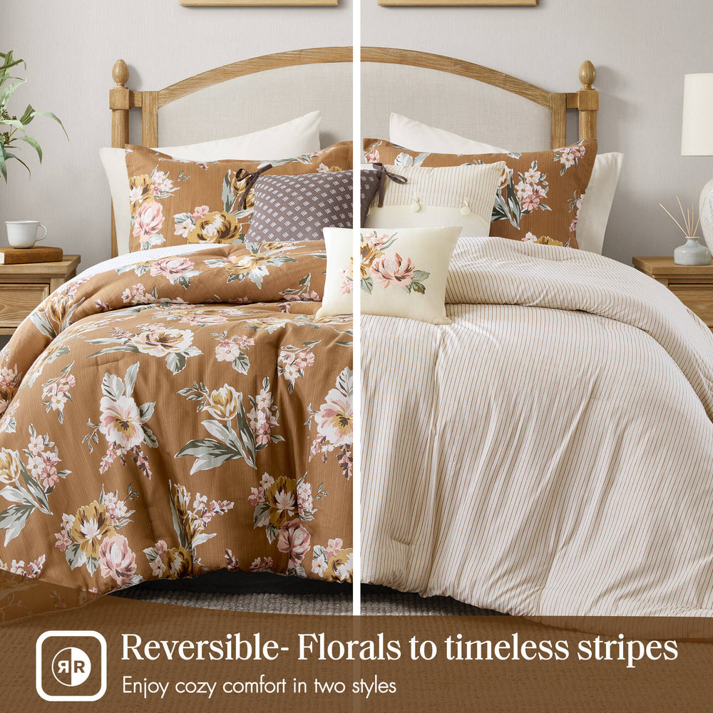 7-Piece Queen Vin  Floral Comforter Set, Terracotta Media 7