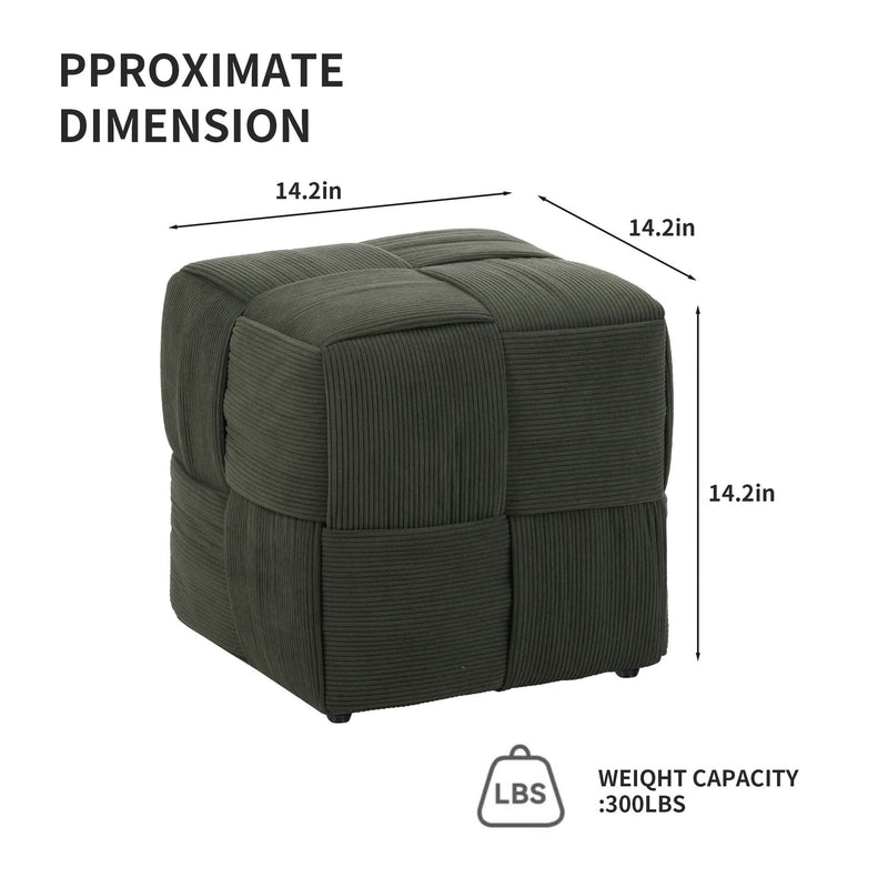 Ottoman Foot Rest Corduroy Green Square Stool For Living Room & Sofa Use Home Furniture