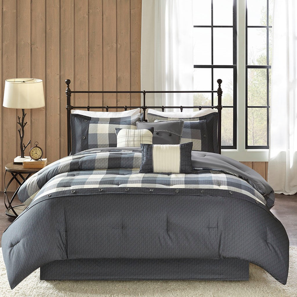 7 Piece Herringbone Comforter Set Grey King Media 4