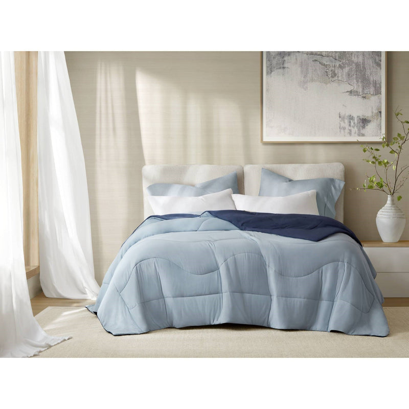 1-Piece King/Cal King Reversible Tencel Comforter Blanket,Blue