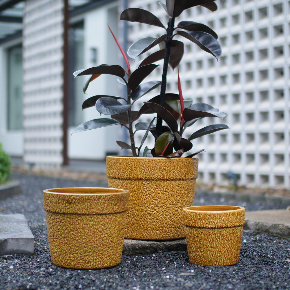 Handmade Ceramic Planter Set of 3, 15/12/9 Inch Diameter, Earth-Tone Speckled Glaze, for Orchids & Indoor Plants, Windowsill & Bookshelf Use, Breathable Clay