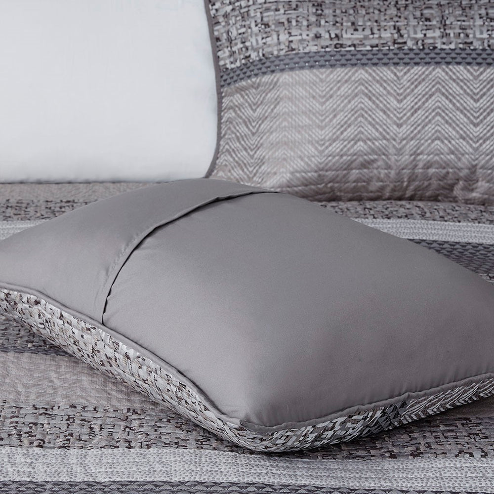 6 Piece Reversible Jacquard Quilt Set with Throw Pillows Grey/Taupe Full/Queen Media 5