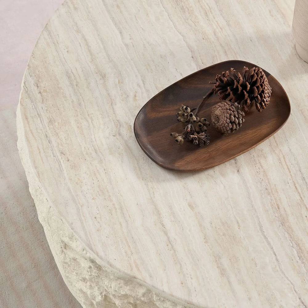 Round Fiberglass Coffee Table Imitation Stone Finish Modern Living Room Media 4