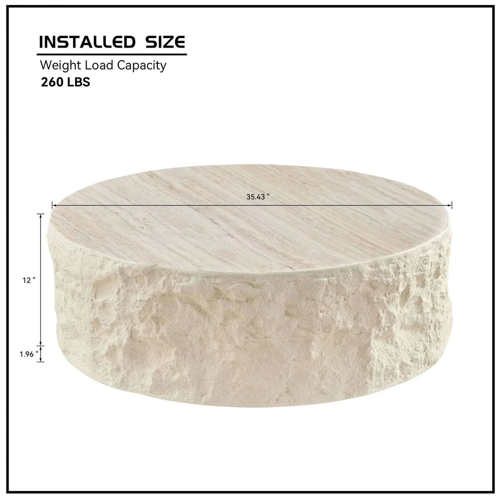 Round Fiberglass Coffee Table Imitation Stone Finish Modern Living Room Media 5