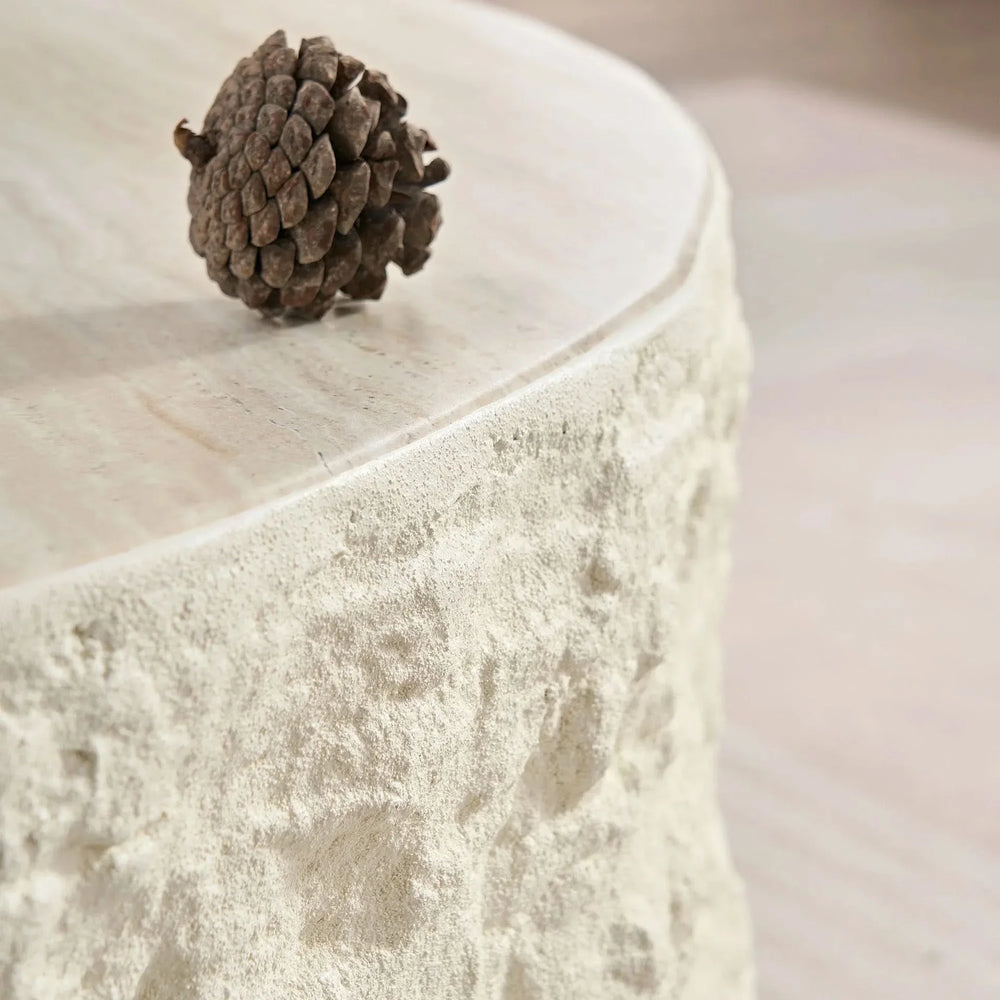Round Fiberglass Coffee Table Imitation Stone Finish Modern Living Room Media 3
