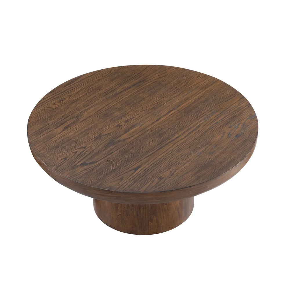 Round Coffee Table Oak Veneer Minimalist Living Room With Cylindrical Leg Media 4