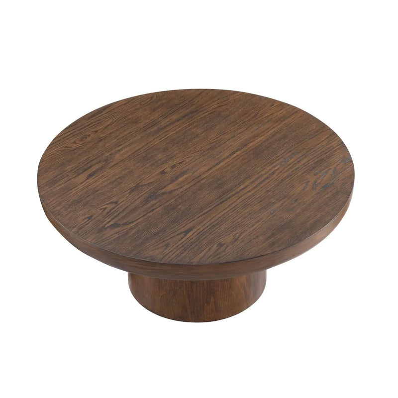 Round Coffee Table Oak Veneer Minimalist Living Room With Cylindrical Leg
