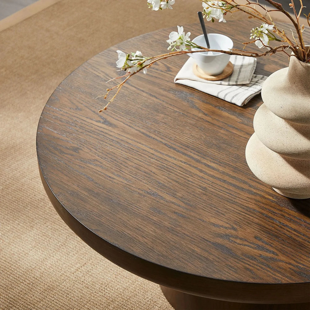 Round Coffee Table Oak Veneer Minimalist Living Room With Cylindrical Leg Media 8