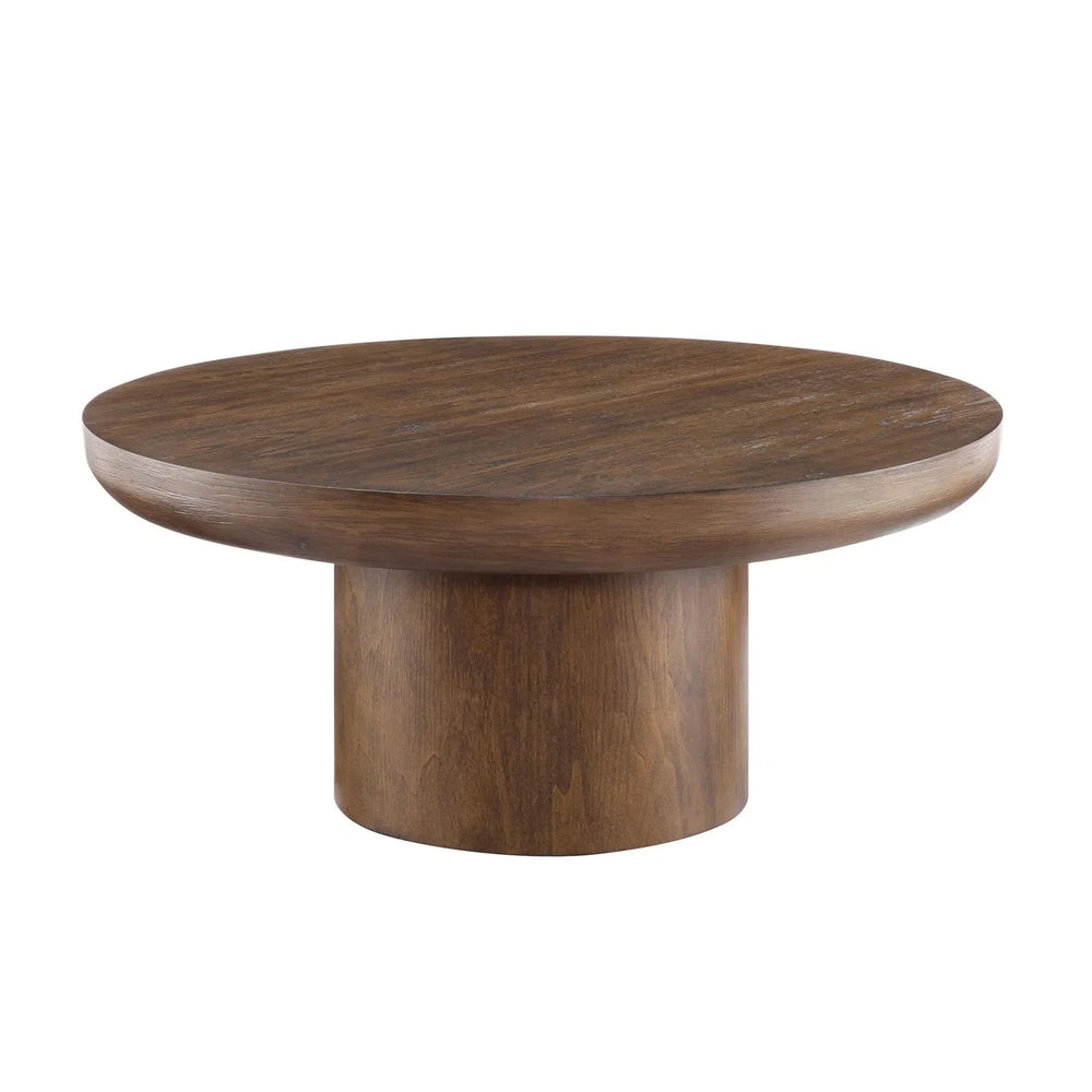Round Coffee Table Oak Veneer Minimalist Living Room With Cylindrical Leg Media 2