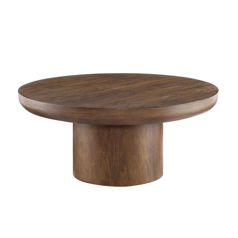 Round Coffee Table Oak Veneer Minimalist Living Room With Cylindrical Leg