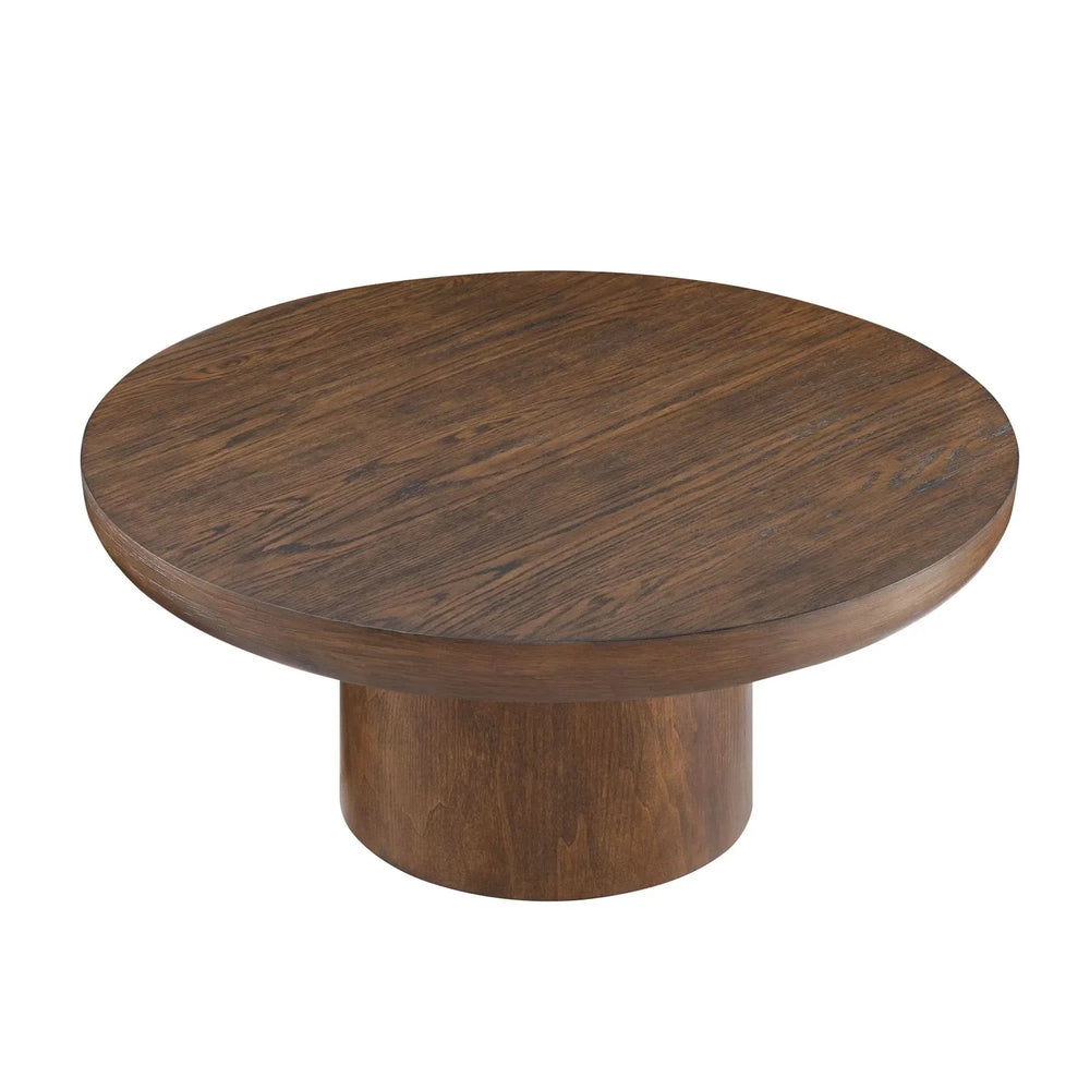 Round Coffee Table Oak Veneer Minimalist Living Room With Cylindrical Leg Media 3