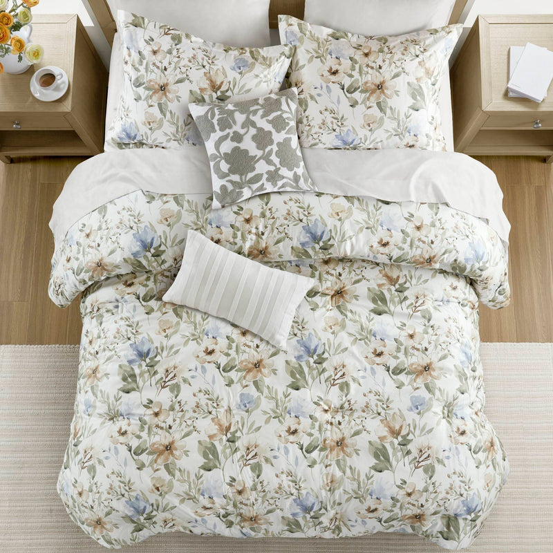 6PCS King Cotton Sateen Print Oversized Comforter Set