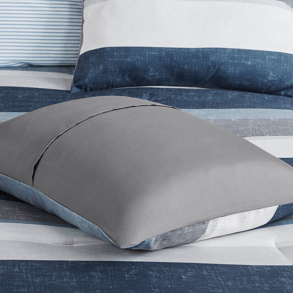 Stripe Comforter Set with Bed Sheets Blue/Grey Cal King Media 8