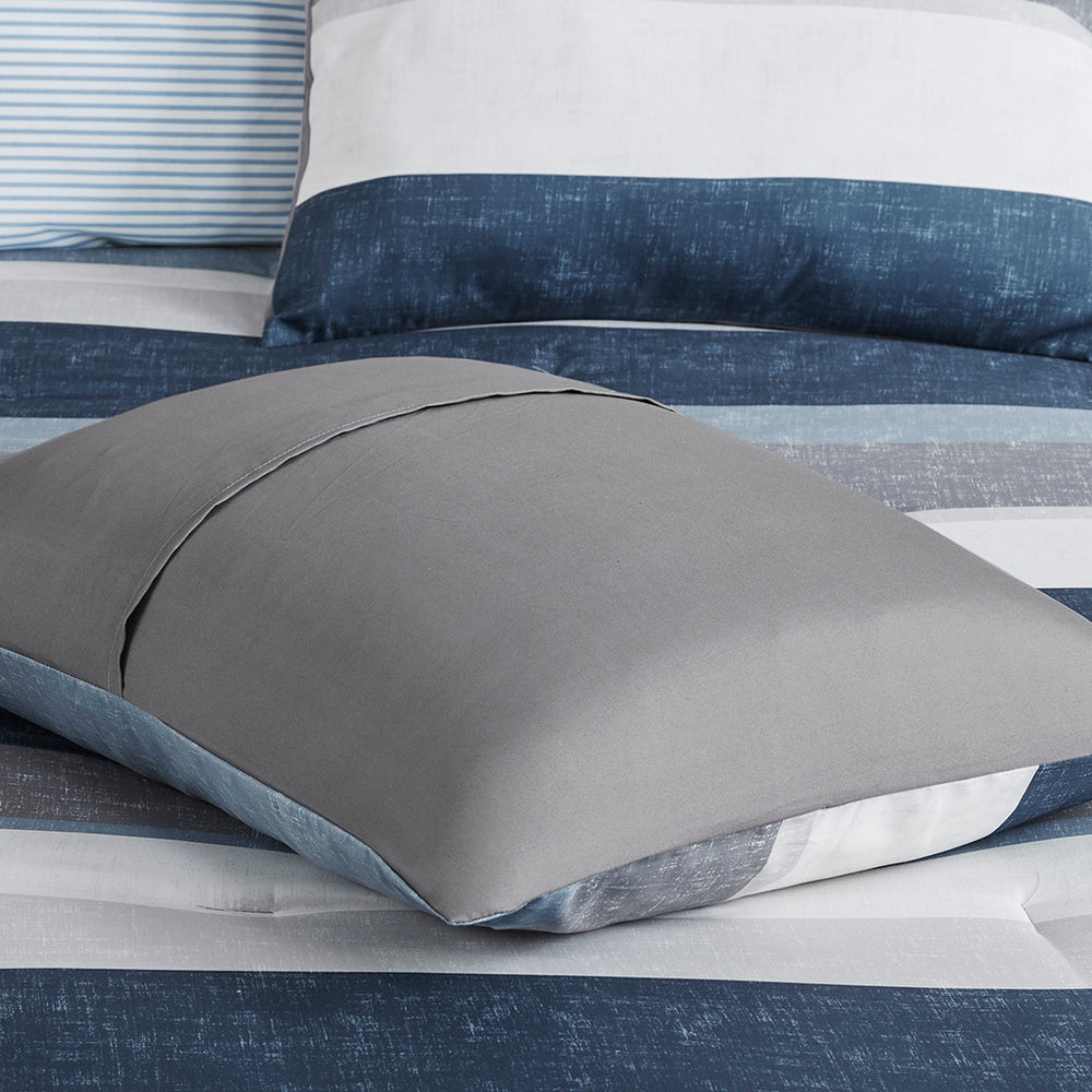Stripe Comforter Set with Bed Sheets Blue/Grey King Media 8