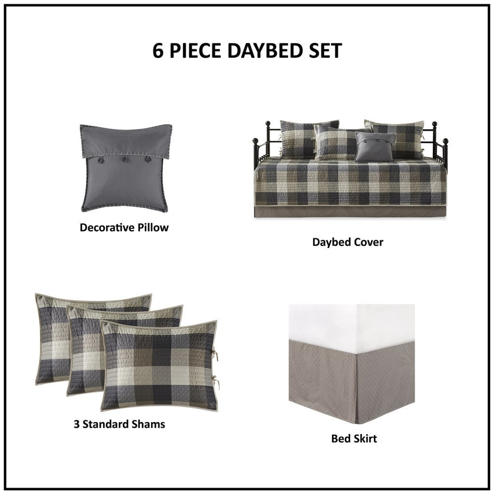 6 Piece Reversible Plaid Daybed Cover Set Grey Daybed Media 12