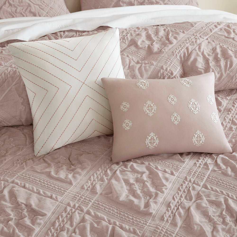 5-Piece King 5 Piece Sculpted jacquard comforter set,Pink Media 15