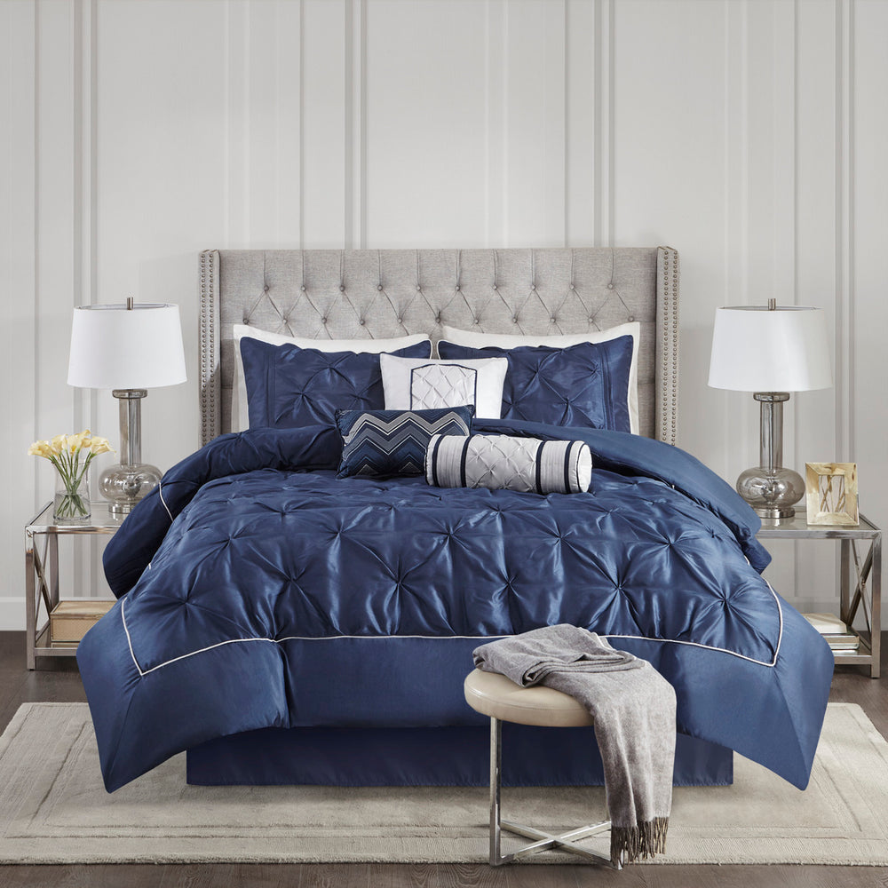 7 Piece Tufted Comforter Set Navy Cal King Media 6