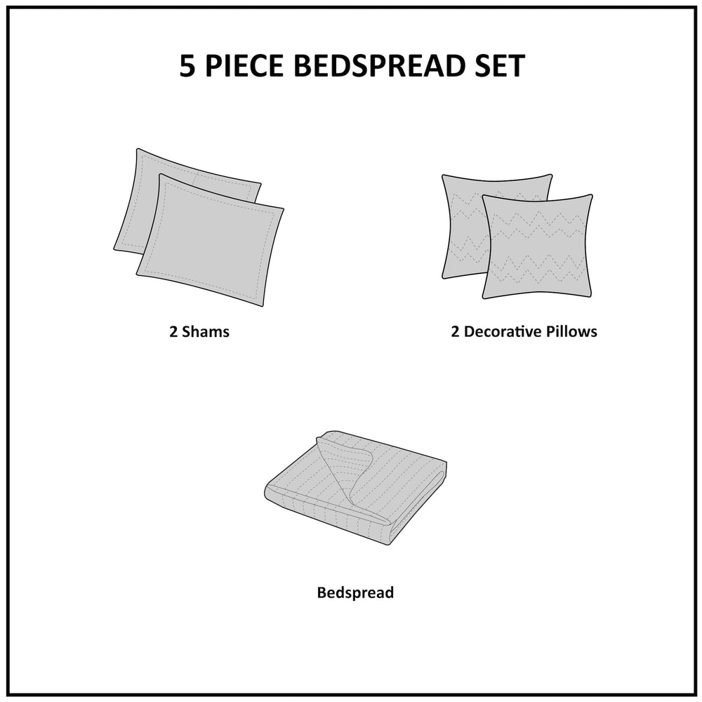 5 Piece Reversible Jacquard Bedspread Set Brown/Gold King Media 5