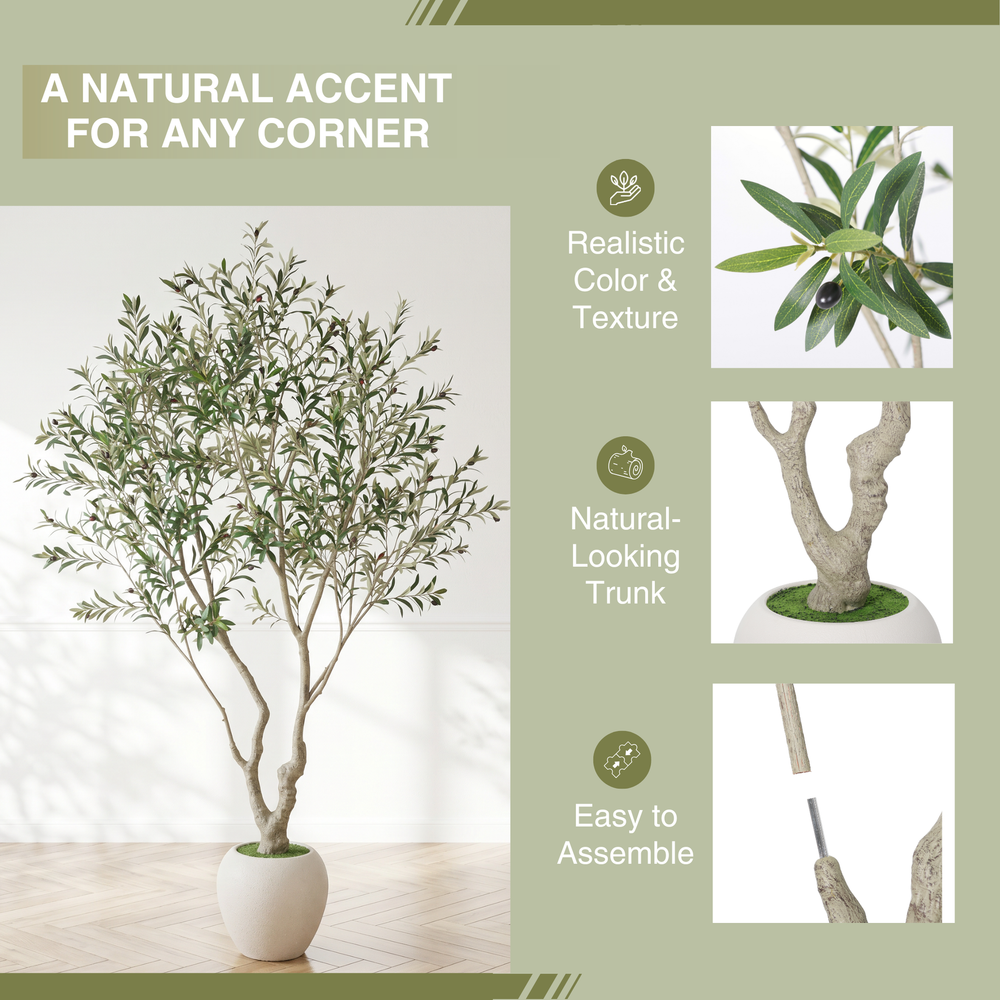 8FT Artificial Olive Tree With Decorative White Pot, Tall Indoor & Covered Outdoor Decorative Tree, 1pc/set Media 6