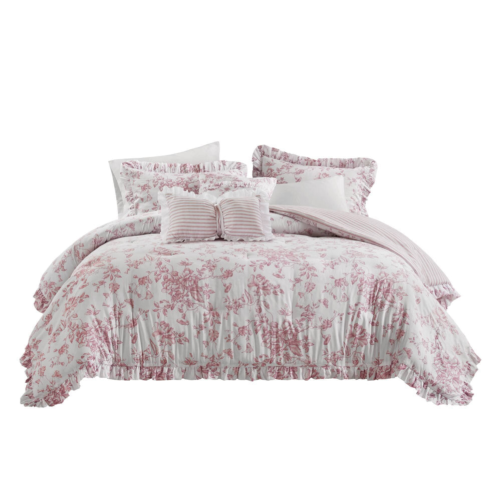 5 Pieces Full/Queen Comforter Set with Decorative Pillows,Pink Media 8