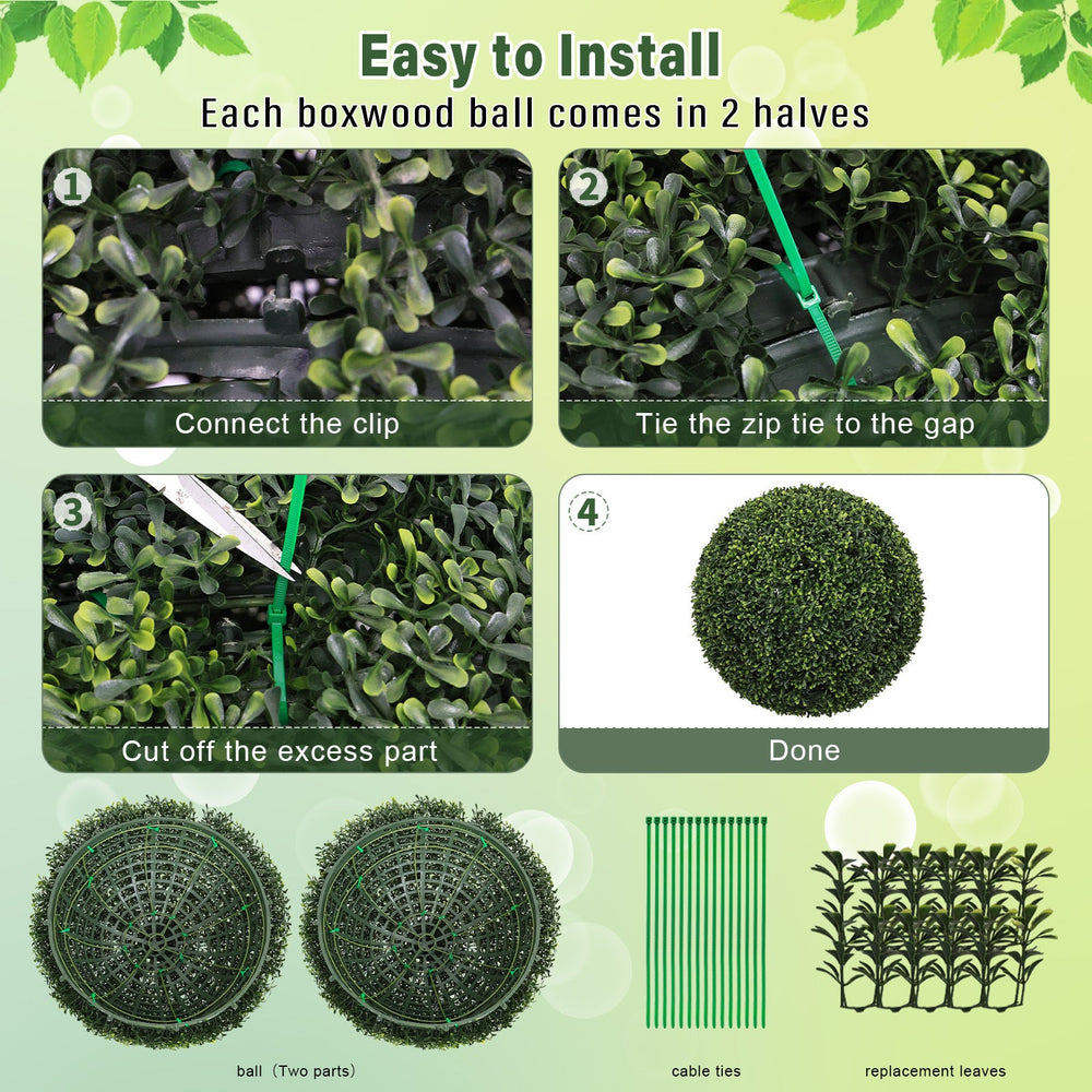 Artificial Boxwood Topiary Balls 18.5IN Green Outdoor Decorative Spheres for Garden Porch Patio Planter, 2pcs Set Plastic Media 5