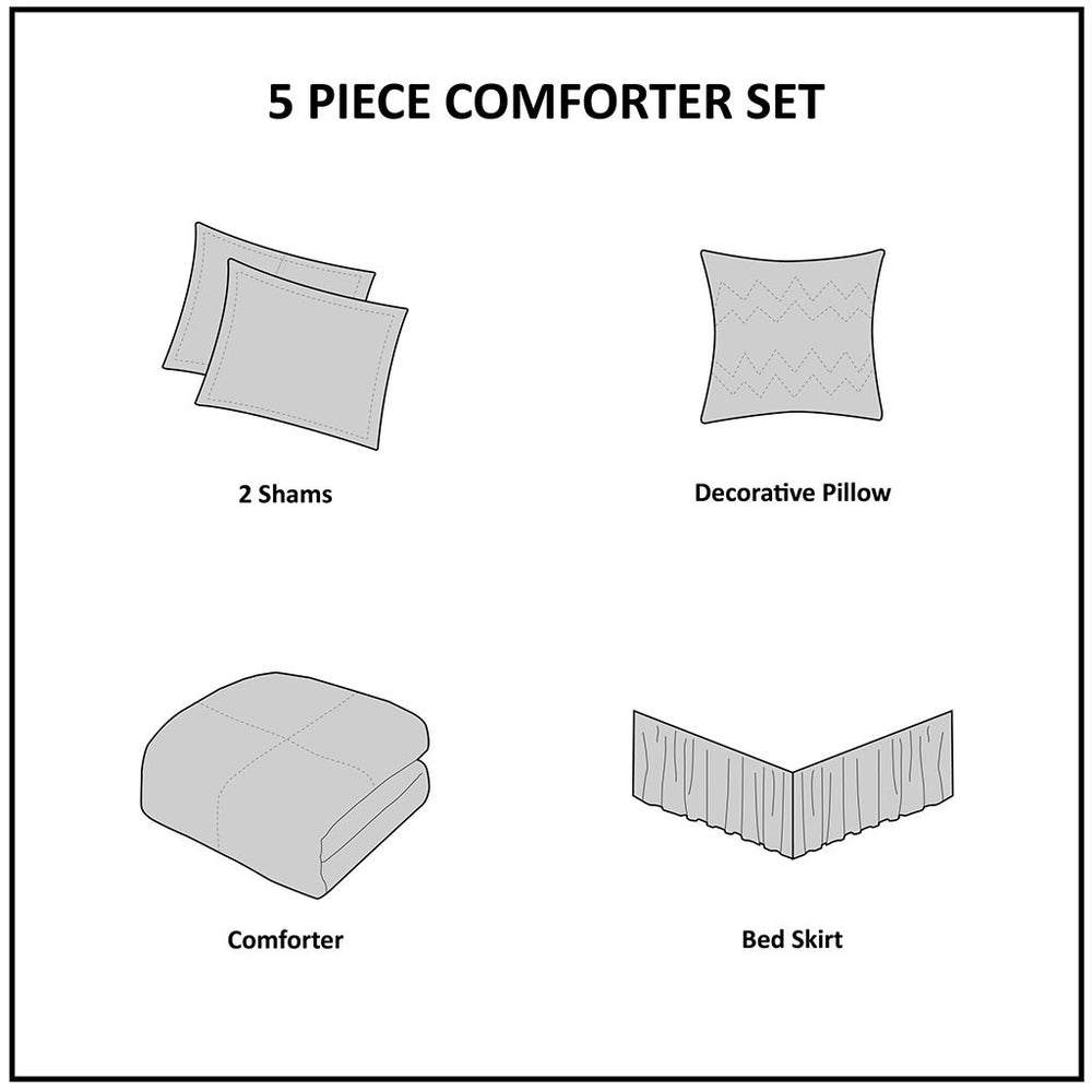 5 Piece   Ruffled Comforter Set White Cal King Media 7