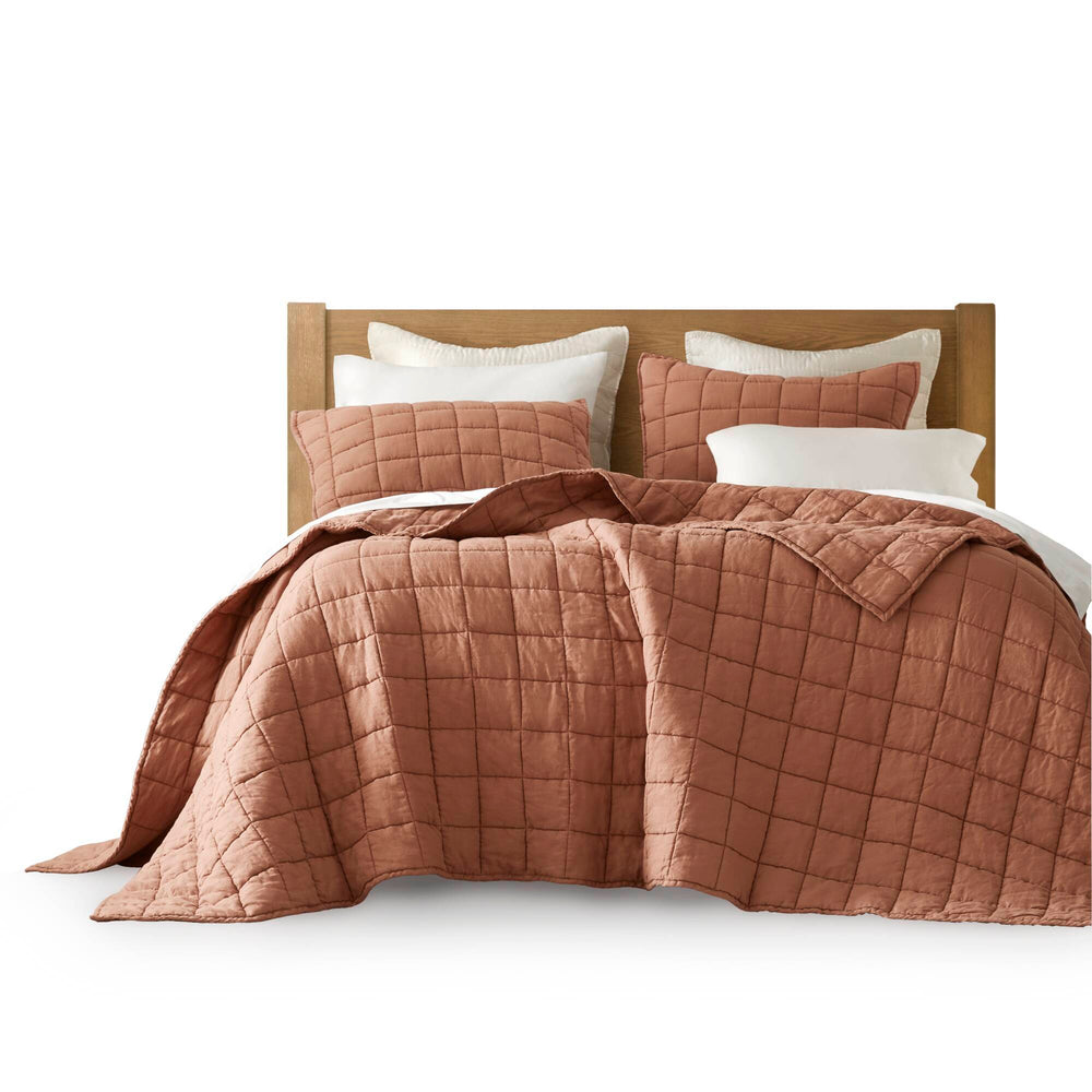 3-Piece King/Cal King Linen Garment Washed Quilt Set,Clay Media 17